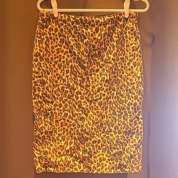 J. Crew yellow leopard pencil skirt knee-length night out Size 4 - Picture 1 of 7